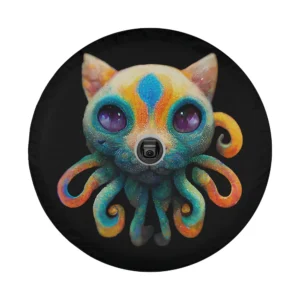 Neon cat octopus hybrid Halloween genetics fantasy art for spare tire cover
