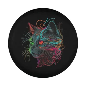 neon galaxy cat line art space kitten design for custom spare tire cover