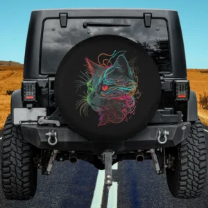 neon galaxy cat line art space kitten spare tire cover no camera hole for Jeep