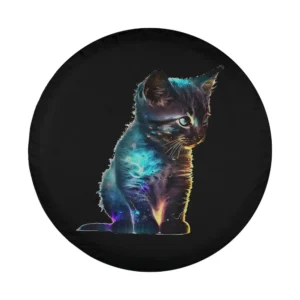 neon glowing kitten digital art cat motif for spare tire cover design