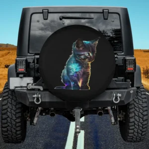 neon glowing kitten digital art cat spare tire cover with no camera hole for Jeep