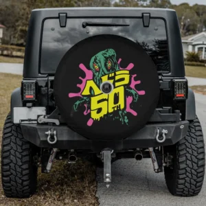Neon Godzilla splatter 50th anniversary spare tire cover with camera hole for Jeep RV