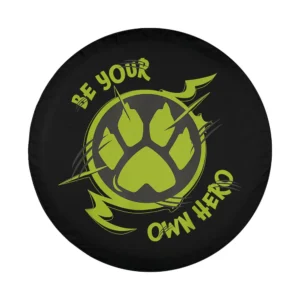 Neon green cat paw icon and be your own hero text graphic design