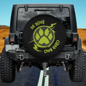 Neon green cat paw be your own hero spare tire cover with no camera hole on Jeep