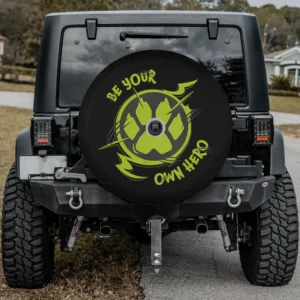 Neon green cat paw be your own hero spare tire cover with backup camera hole for SUV