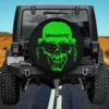 Neon green Megadeth Vic skull Halloween spare tire cover with no camera hole