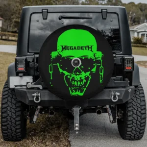 Neon green Megadeth Vic skull Halloween spare tire cover with camera hole option