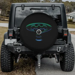 Neon green question mark Batman logo spare tire cover with camera hole for Jeep Wrangler