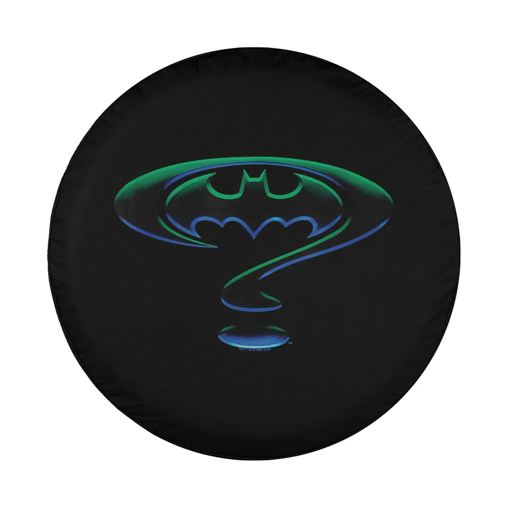 Design of neon green question mark Batman logo spare tire cover for Jeep, SUV, RV