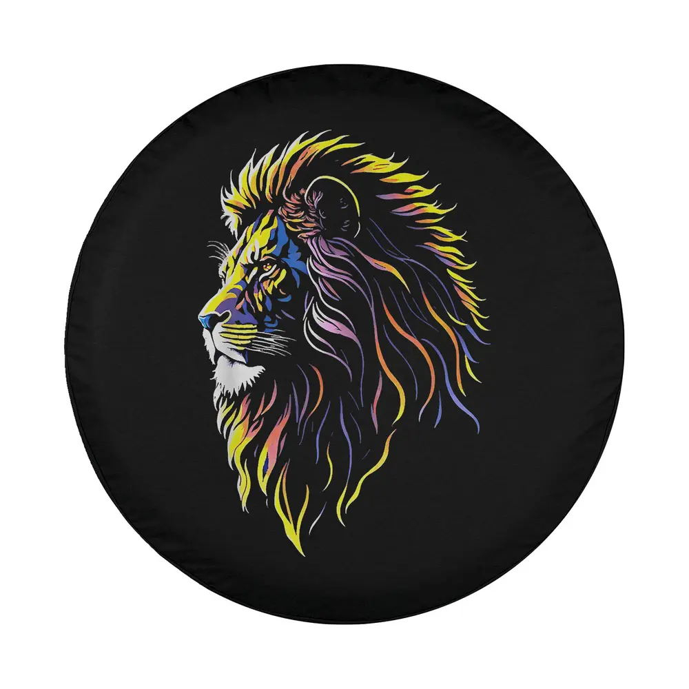 neon mane majestic lion head jungle cat spare tire cover design only