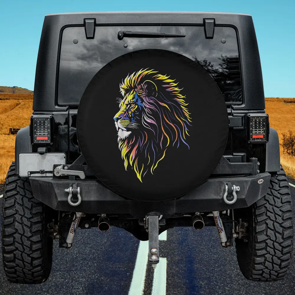 neon mane majestic lion head jungle cat spare tire cover no camera hole