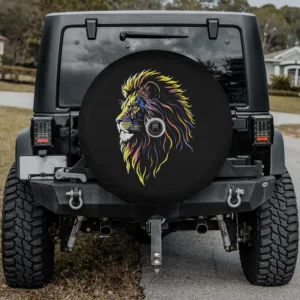 neon mane majestic lion head jungle cat spare tire cover with camera hole