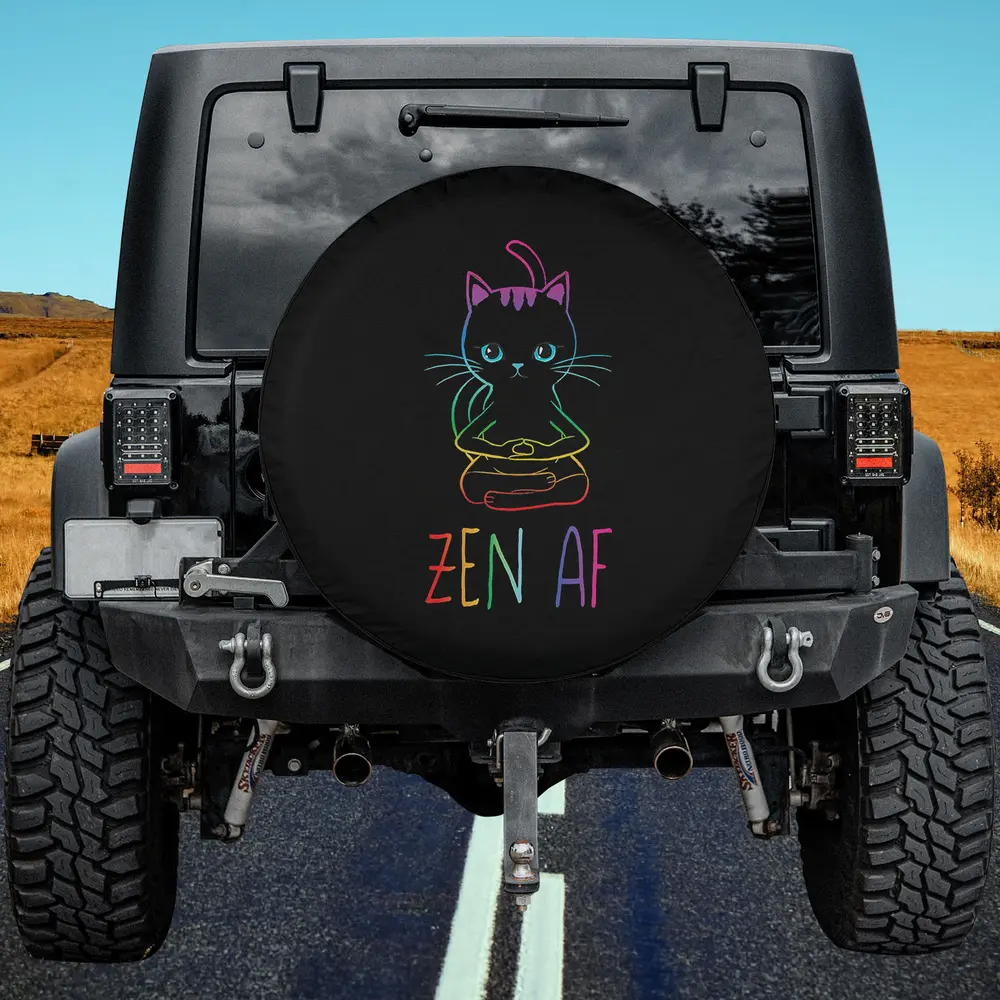 Neon outline zen af buddha cat yoga spare tire cover with no camera hole for Jeep and SUV