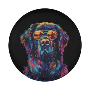 neon pop art newfoundland dog sunglasses spare tire cover design only