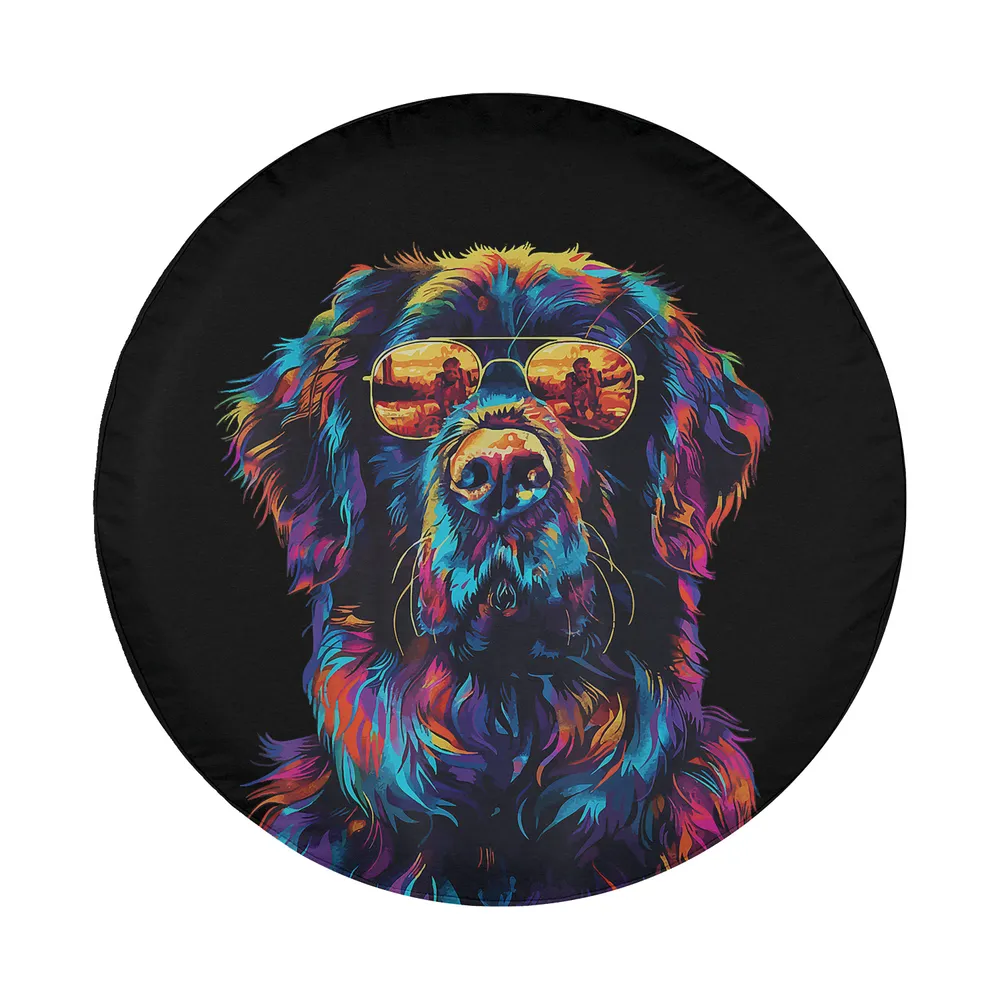 neon pop art newfoundland dog sunglasses spare tire cover design only