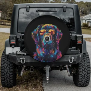 neon pop art newfoundland dog sunglasses spare tire cover with camera hole