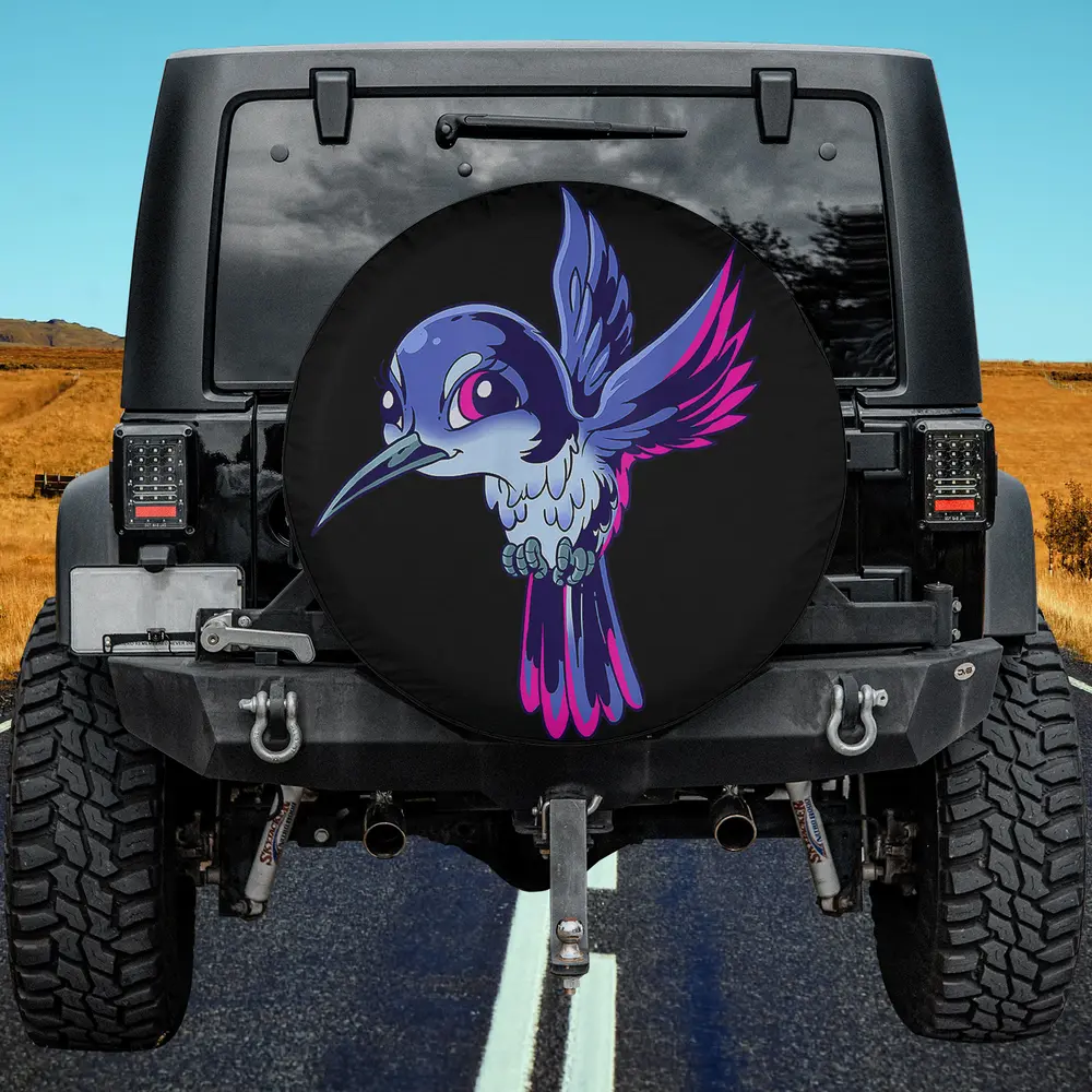 Neon Purple Cartoon Hummingbird Bold Wings Spare Tire Cover No Camera Hole
