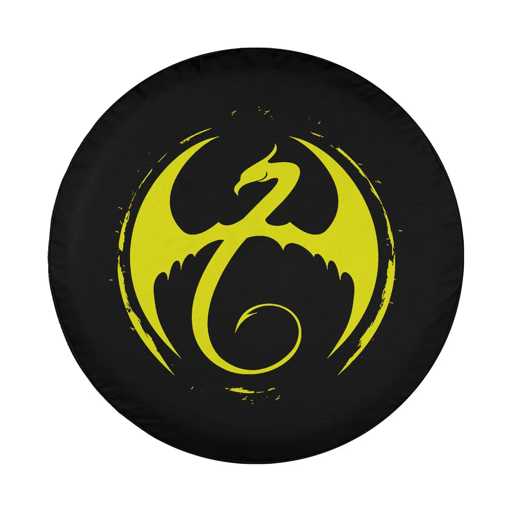 Neon yellow dragon logo brushstroke superhero graphic design for spare tire cover