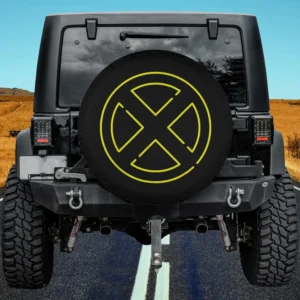 neon yellow x-men symbol marvel spare tire cover no camera hole for Ford Bronco