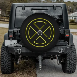 neon yellow x-men symbol marvel spare tire cover with camera hole for Ford Bronco
