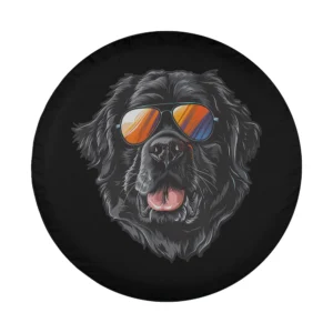 Reflective sunglasses Newfoundland dog illustration on black tire cover design