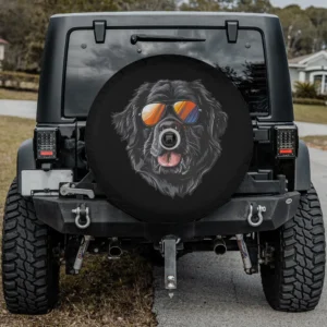 Newfoundland dog reflective sunglasses black spare tire cover with backup camera hole
