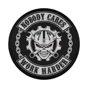 Design of Nobody Cares Work Harder Mechanic Engineer Skull with wrench eyes and gear teeth