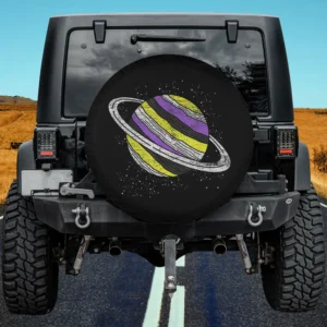 Non binary flag Saturn planet genderfluid spare tire cover for Ford Bronco Jeep RV no camera hole
