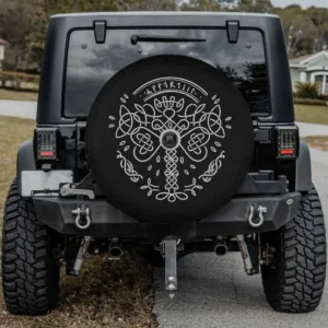 Norse runic knotwork Viking symbols spare tire cover for Ford Bronco Sport with backup camera hole