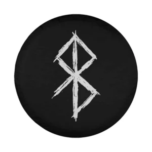White Norse Viking bindrune rune peace symbol design on black tire cover