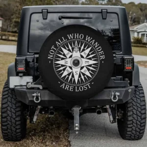 Not All Who Wander Are Lost compass funny world traveler spare tire cover with camera hole