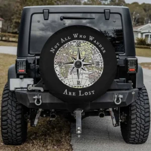 Not All Who Wander Are Lost compass map spare tire cover with camera hole for SUV, Bronco