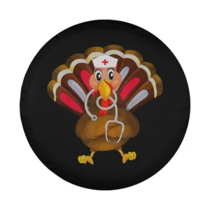 Cartoon turkey nurse with stethoscope Thanksgiving spare tire cover design