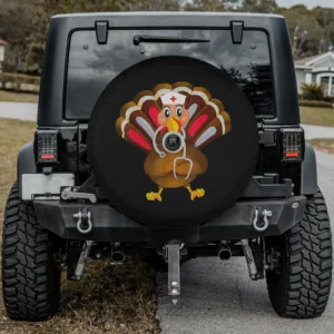 Spare tire cover with nurse hat stethoscope turkey for Thanksgiving, fits backup camera