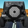 Brushed metal octagon OCP logo spare tire cover with no camera hole on Jeep