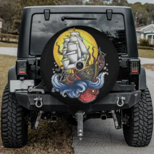 octopus clipper ship sun tattoo art spare tire cover with camera hole Halloween Jeep RV