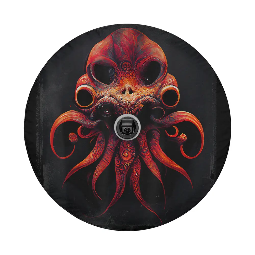 octopus golden trident moon design with skull and tentacles for tire cover