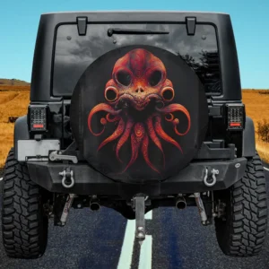 octopus golden trident moon spare tire cover with red tentacles and skull for Jeep