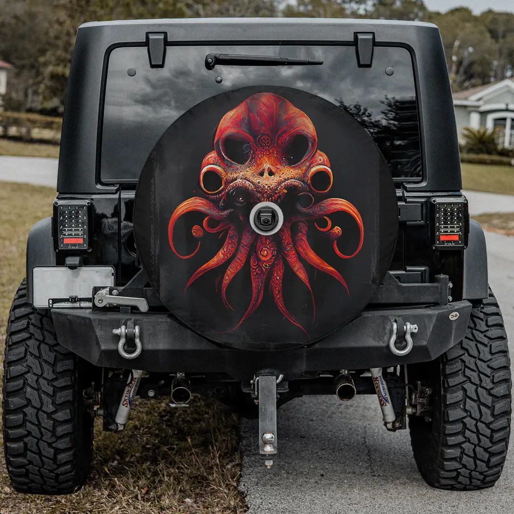 octopus golden trident moon spare tire cover with backup camera hole for SUV or RV