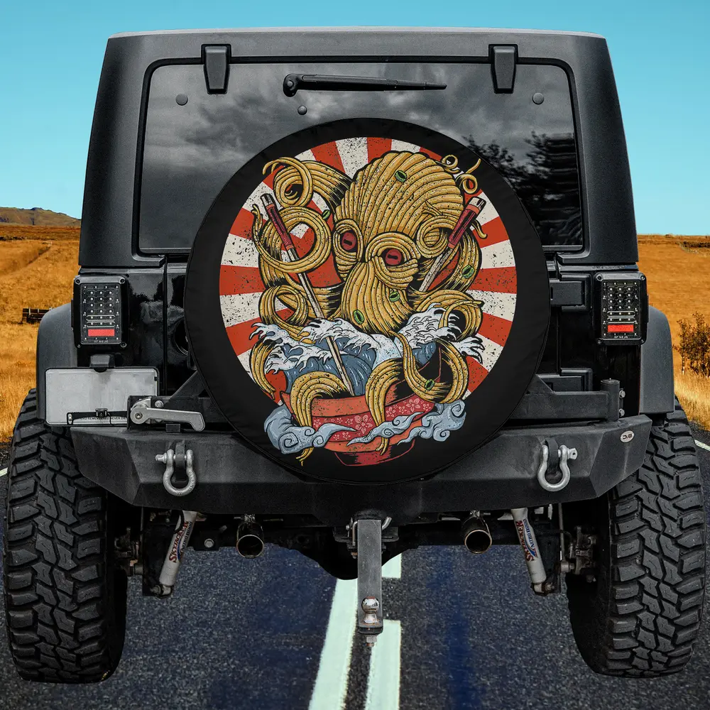 Octopus Kraken Japanese Ramen Retro Anime Spare Tire Cover No Camera Hole