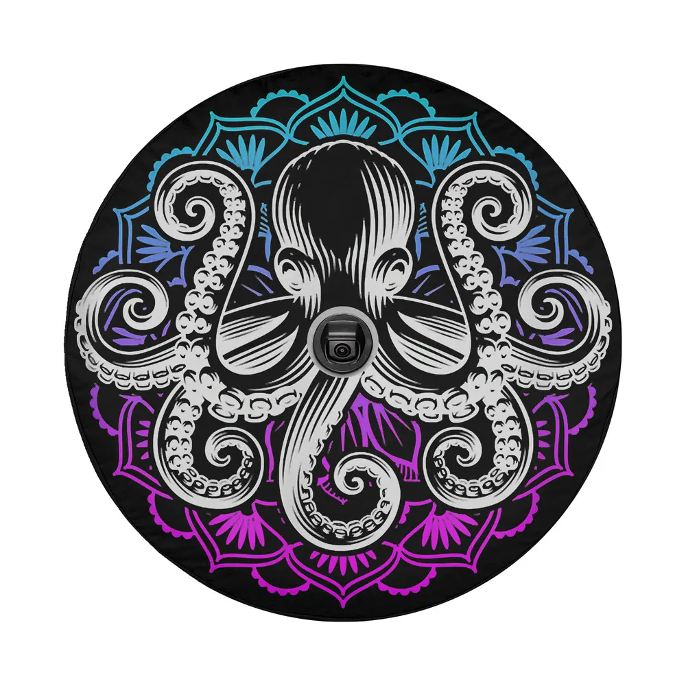 octopus lotus flower mandala marine biologist cephalopod tire cover art