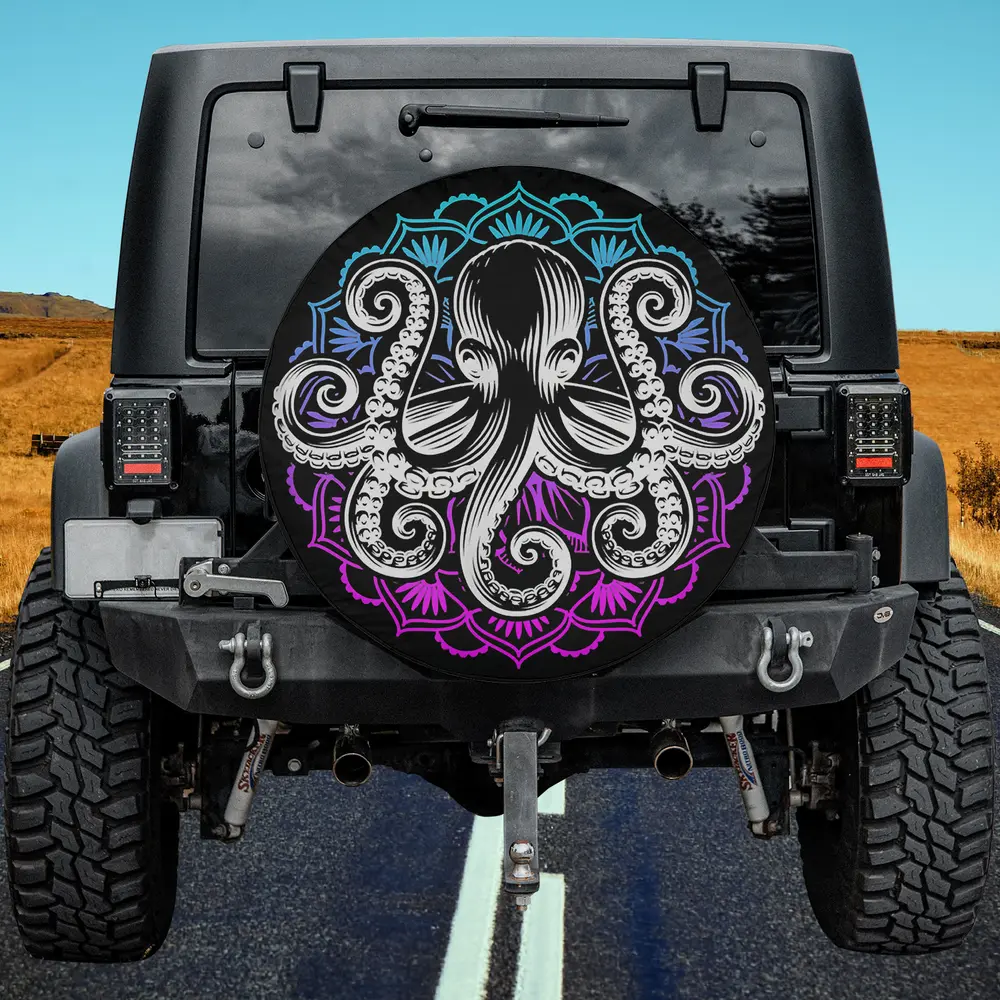 octopus lotus flower mandala marine biologist spare tire cover with no camera hole