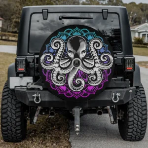 octopus lotus flower mandala marine biologist spare tire cover with backup camera hole