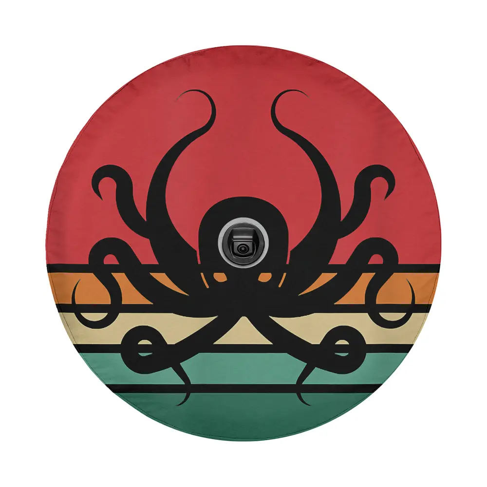 Octopus retro sunset marine biologist cephalopod design for spare tire cover