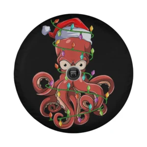 Santa hat octopus wrapped in Christmas lights festive animal lover design