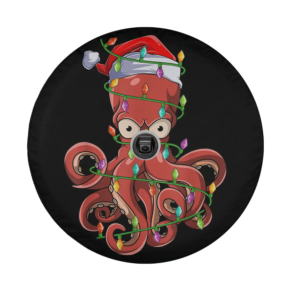 Santa hat octopus wrapped in Christmas lights festive animal lover design