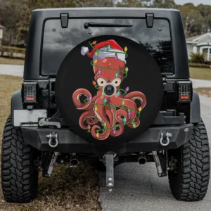 Octopus in Santa hat with Christmas lights spare tire cover, with backup camera hole