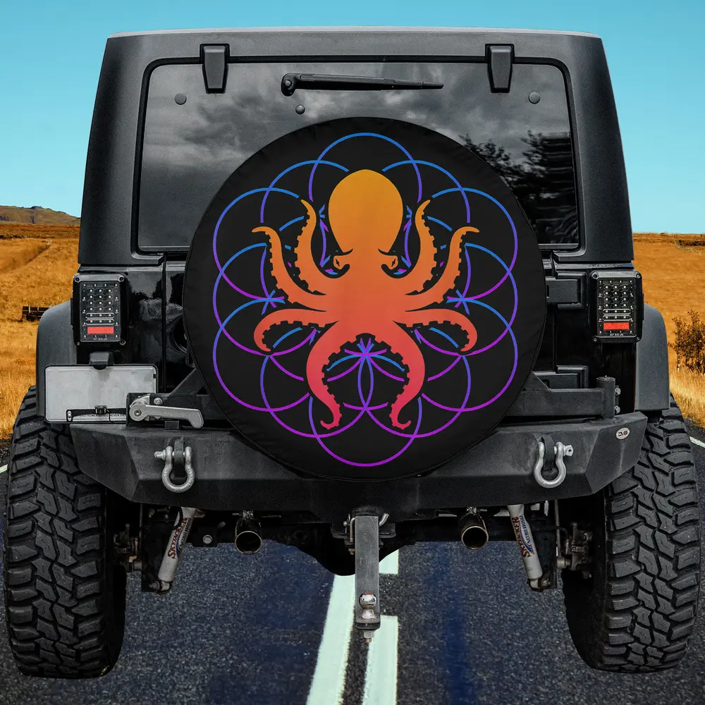 Cool octopus sea creature saltwater aquarium design spare tire cover without camera hole