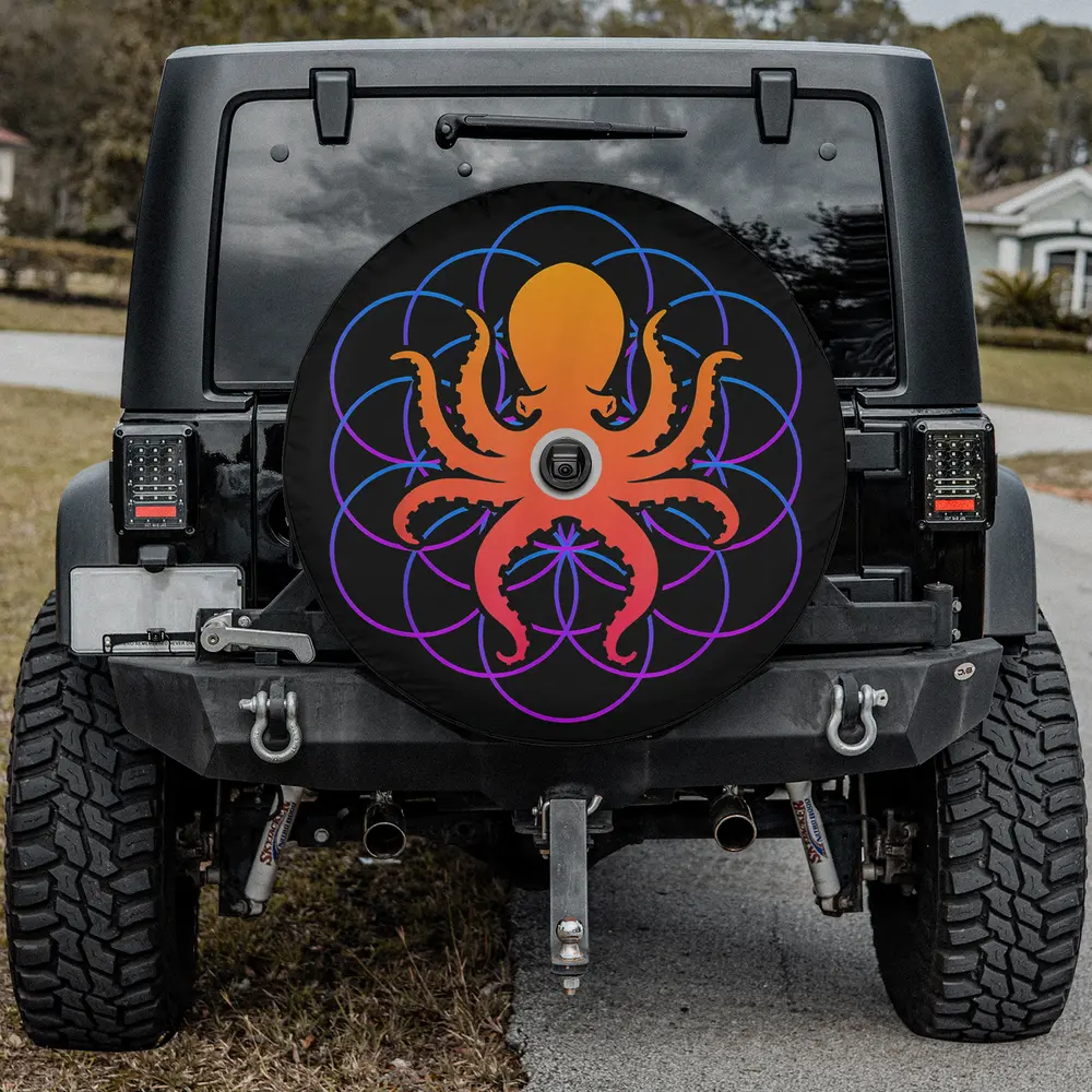 Cool octopus sea creature saltwater aquarium design spare tire cover with camera hole