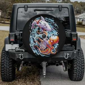 Octopus and shark marine biologist ocean spare tire cover with backup camera hole